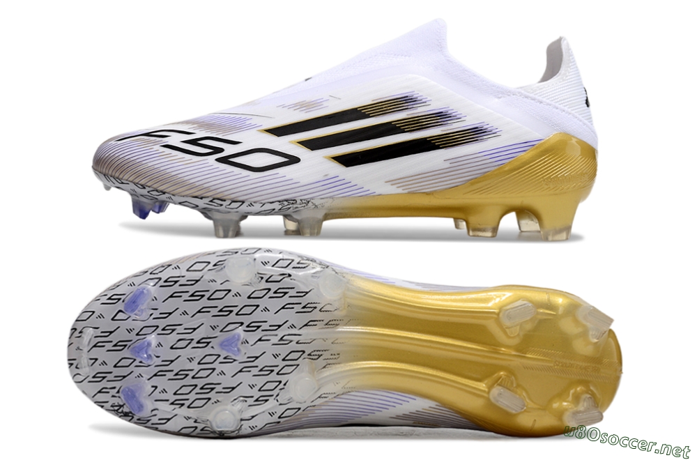 Men's Adidas F50 Elite Laceless FG Football Boots - White/Black/Gold 1