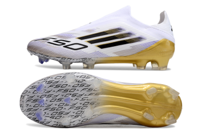 Men's Adidas F50 Elite Laceless FG Football Boots - White/Black/Gold