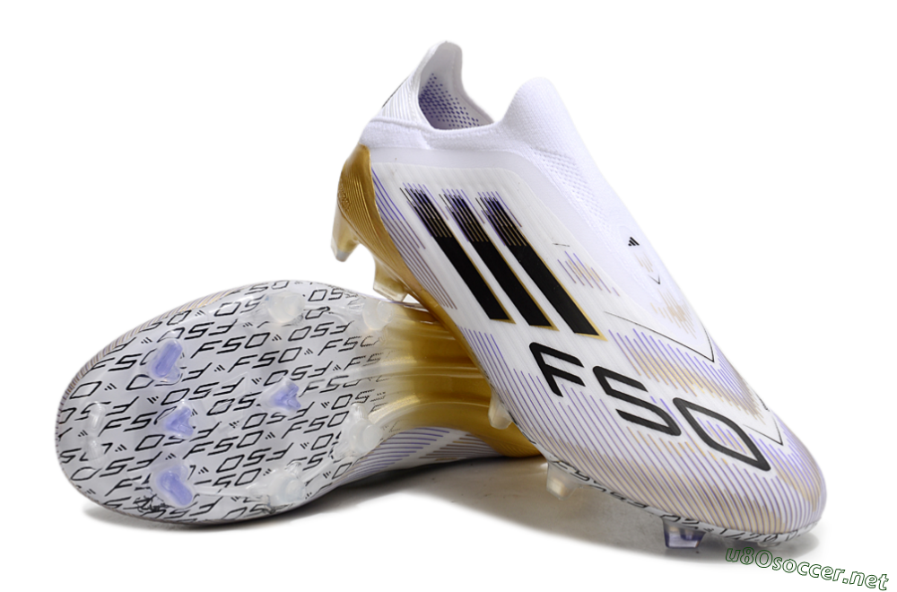 Men's Adidas F50 Elite Laceless FG Football Boots - White/Black/Gold 3