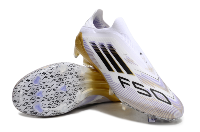 Men's Adidas F50 Elite Laceless FG Football Boots - White/Black/Gold