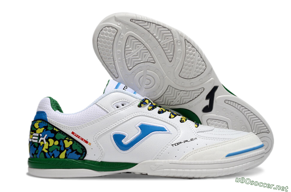 Men's Joma Top Flex IC Football Shoes - White/Blue/Green 2
