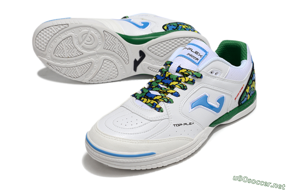 Men's Joma Top Flex IC Football Shoes - White/Blue/Green 3