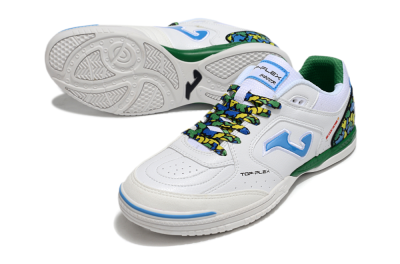 Men's Joma Top Flex IC Football Shoes - White/Blue/Green