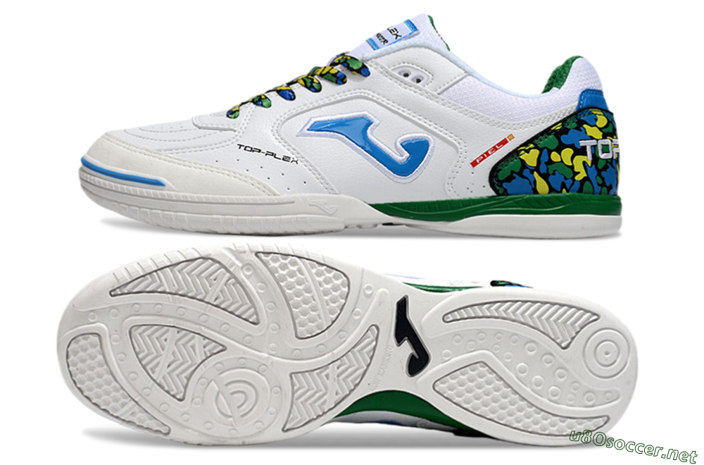 Men's Joma Top Flex IC Football Shoes - White/Blue/Green 1