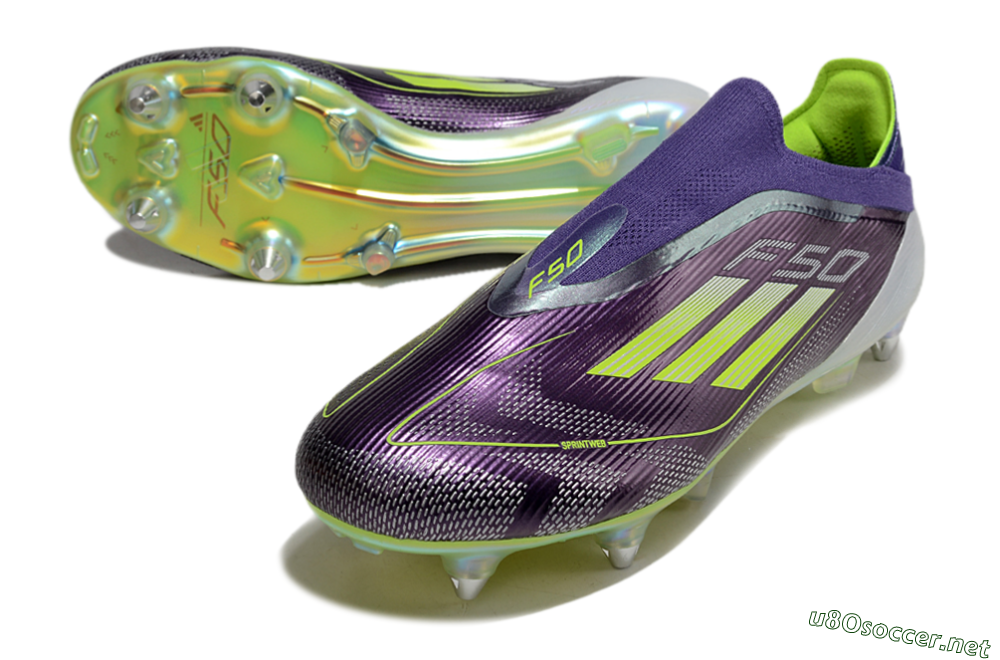 Men's Adidas F50 Elite Laceless SG Football Boots - Purple/Yellow/White 3