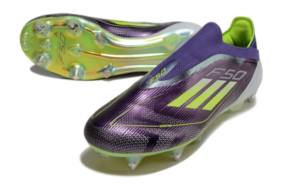 Men's Adidas F50 Elite Laceless SG Football Boots - Purple/Yellow/White