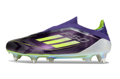 Men's Adidas F50 Elite Laceless SG Football Boots - Purple/Yellow/White