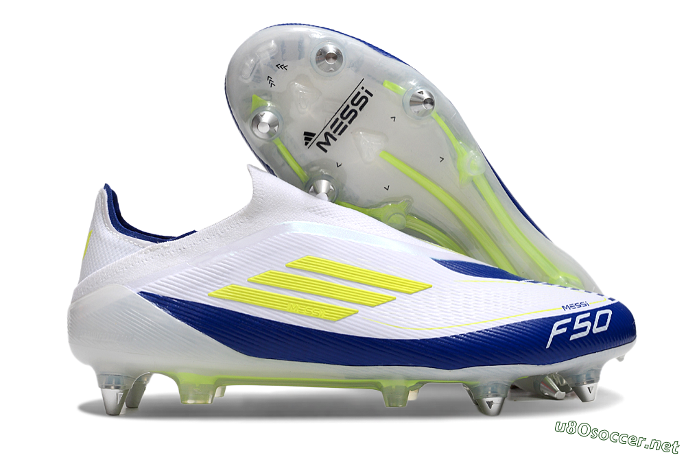 Men's Adidas F50 Elite Laceless SG Football Boots - White/Blue/Yellow 2
