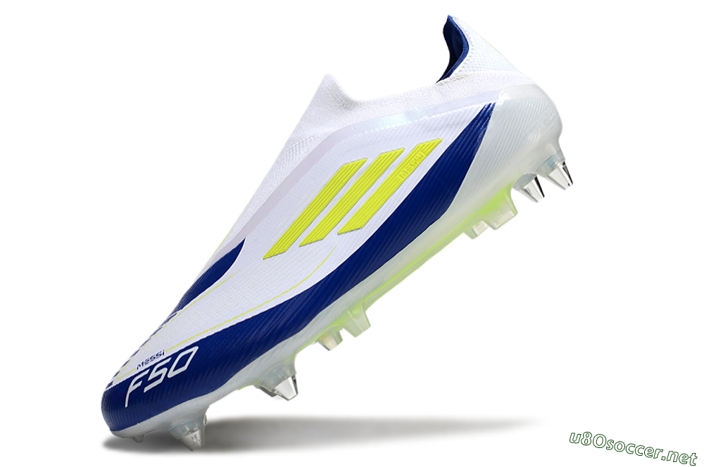 Men's Adidas F50 Elite Laceless SG Football Boots - White/Blue/Yellow 5