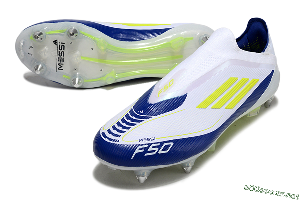Men's Adidas F50 Elite Laceless SG Football Boots - White/Blue/Yellow 3