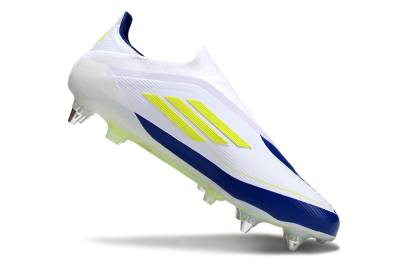 Men's Adidas F50 Elite Laceless SG Football Boots - White/Blue/Yellow