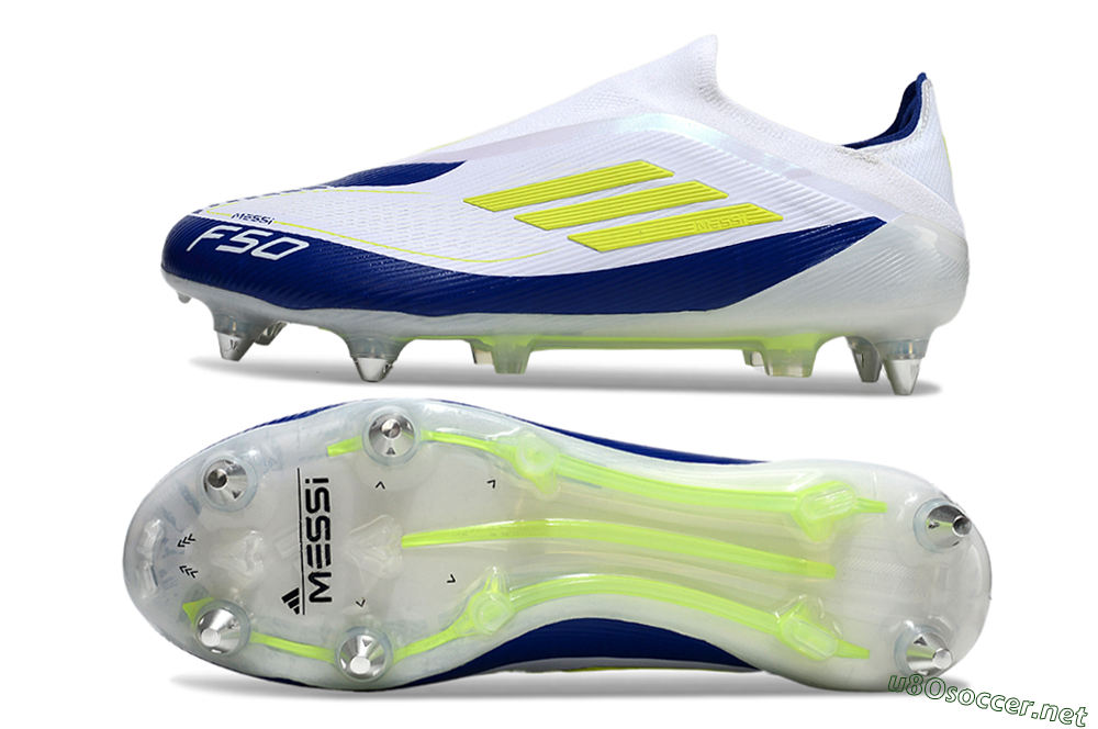 Men's Adidas F50 Elite Laceless SG Football Boots - White/Blue/Yellow 1