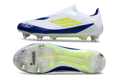Men's Adidas F50 Elite Laceless SG Football Boots - White/Blue/Yellow