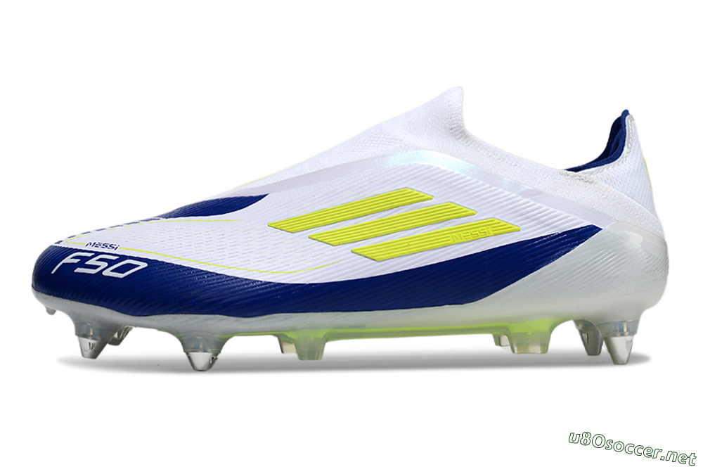 Men's Adidas F50 Elite Laceless SG Football Boots - White/Blue/Yellow 0