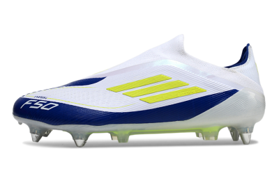 Men's Adidas F50 Elite Laceless SG Football Boots - White/Blue/Yellow