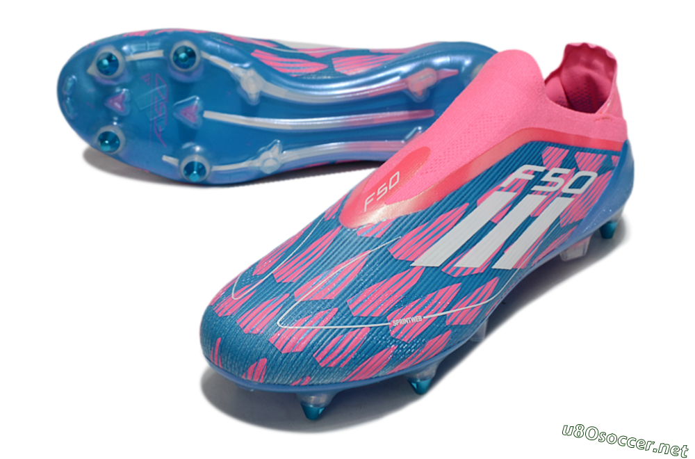 Men's Adidas F50 Elite Laceless SG Football Boots - Blue/Pink/White 3