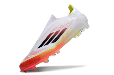 Men's Adidas F50 Elite Laceless FG Football Boots - White/Red/Yellow