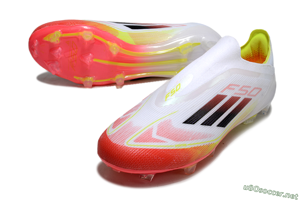 Men's Adidas F50 Elite Laceless FG Football Boots - White/Red/Yellow 3