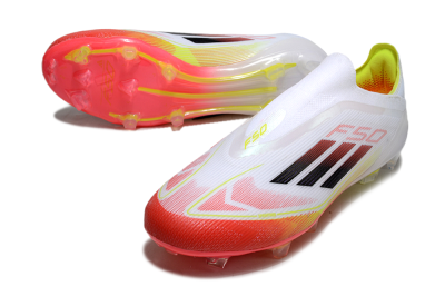 Men's Adidas F50 Elite Laceless FG Football Boots - White/Red/Yellow