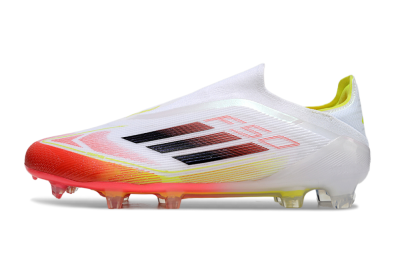 Men's Adidas F50 Elite Laceless FG Football Boots - White/Red/Yellow