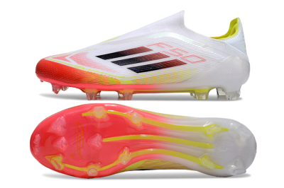 Men's Adidas F50 Elite Laceless FG Football Boots - White/Red/Yellow