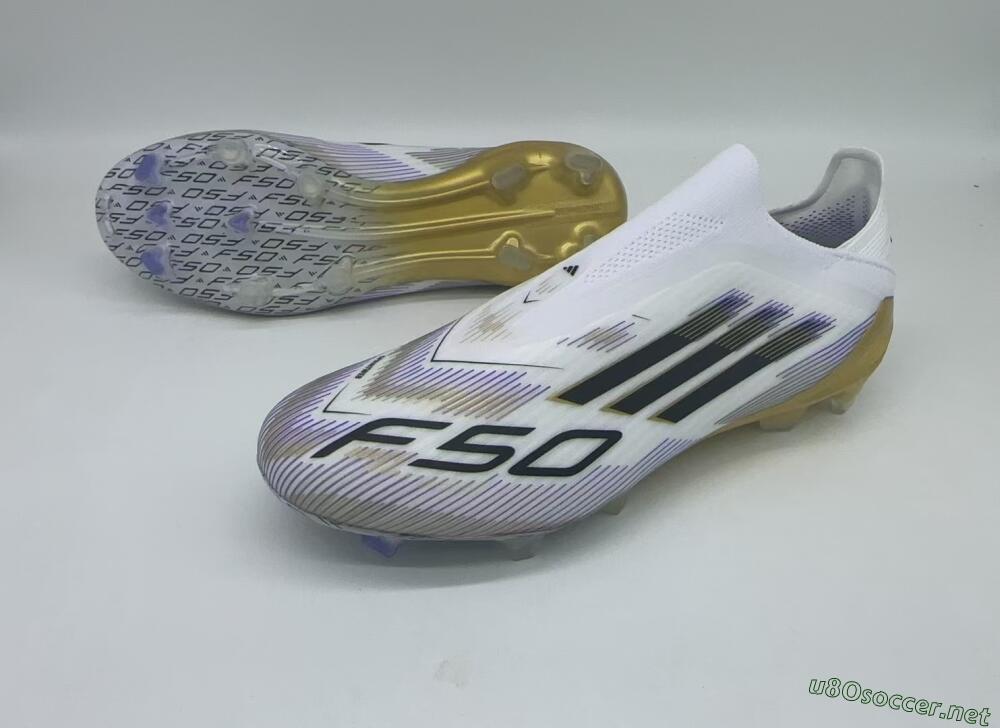 Men's Adidas F50 Elite Laceless FG Football Boots - White/Black/Gold