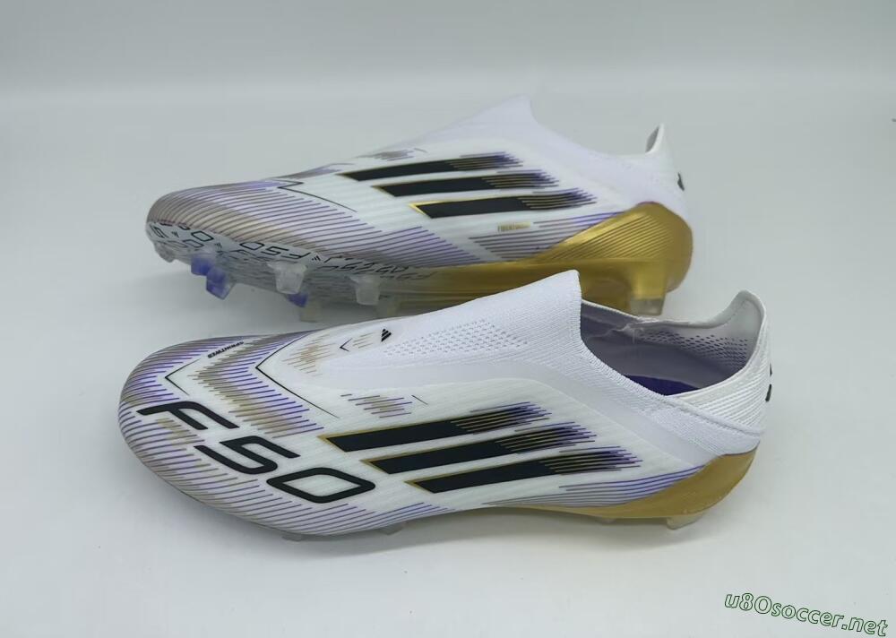 Men's Adidas F50 Elite Laceless FG Football Boots - White/Black/Gold