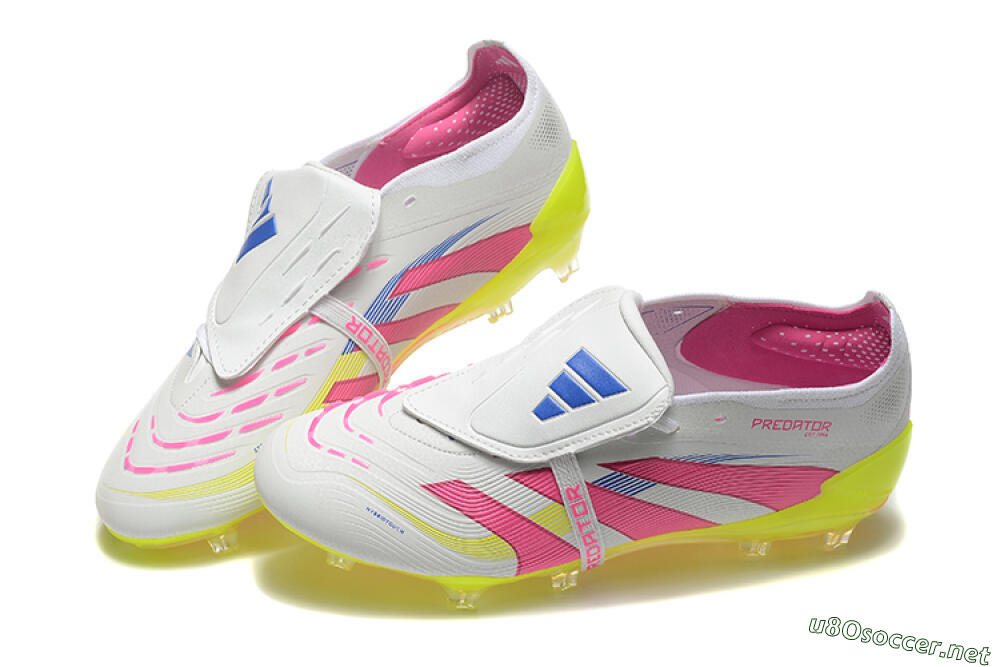 Men's Adidas Predator Elite 25 Foldover Tongue FG Football Boots - White/Pink/Blue/Yellow 6
