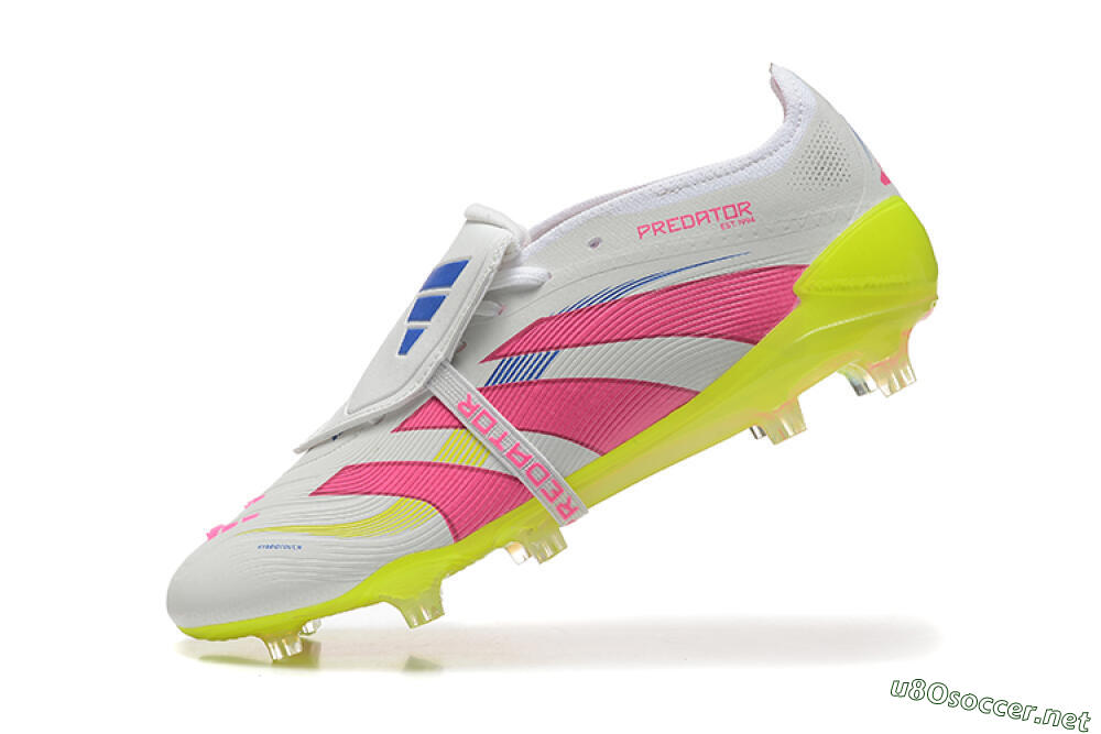 Men's Adidas Predator Elite 25 Foldover Tongue FG Football Boots - White/Pink/Blue/Yellow 8