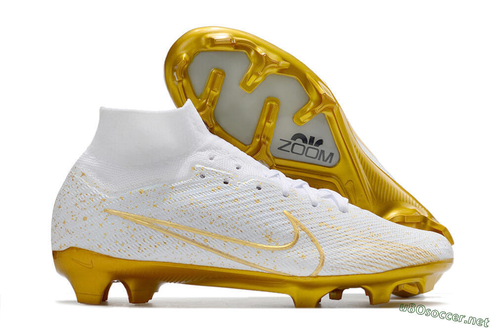 Men's Nike Air Zoom Mercurial Superfly 9 Elite FG Football Boots - White/Gold 2