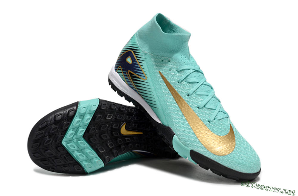 Unisex Nike Air Zoom Mercurial Superfly 10 Elite TF Football Shoes - Jade/Gold/Blue 3