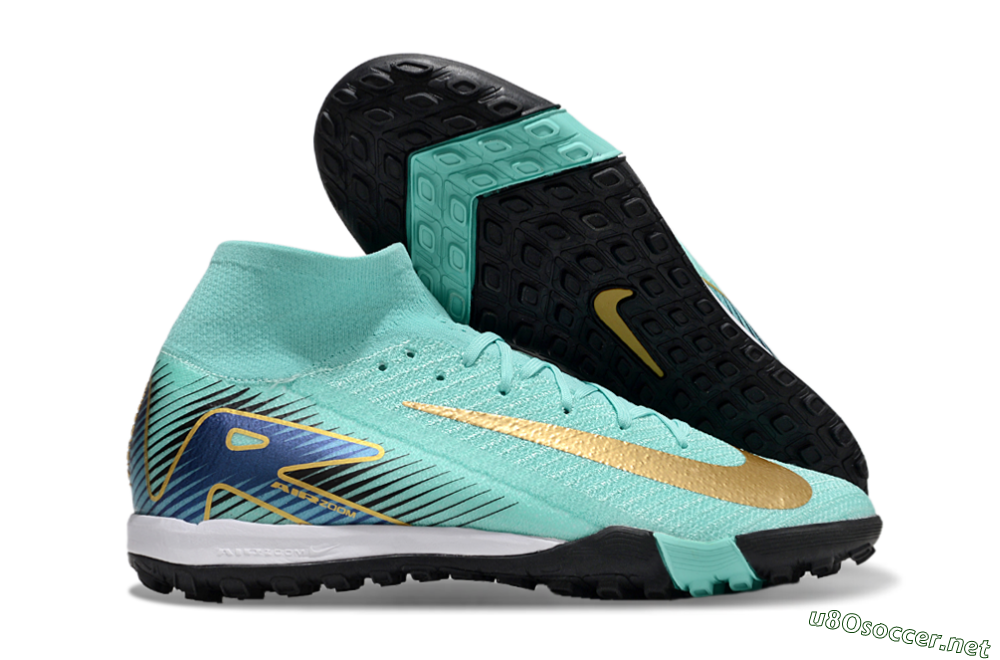 Unisex Nike Air Zoom Mercurial Superfly 10 Elite TF Football Shoes - Jade/Gold/Blue 2