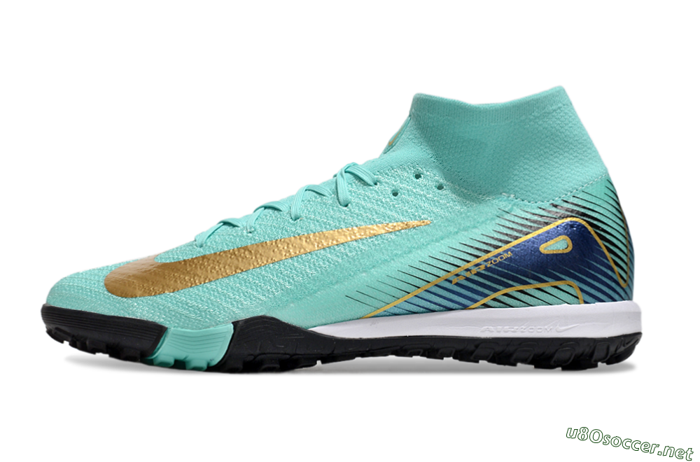Unisex Nike Air Zoom Mercurial Superfly 10 Elite TF Football Shoes - Jade/Gold/Blue 0