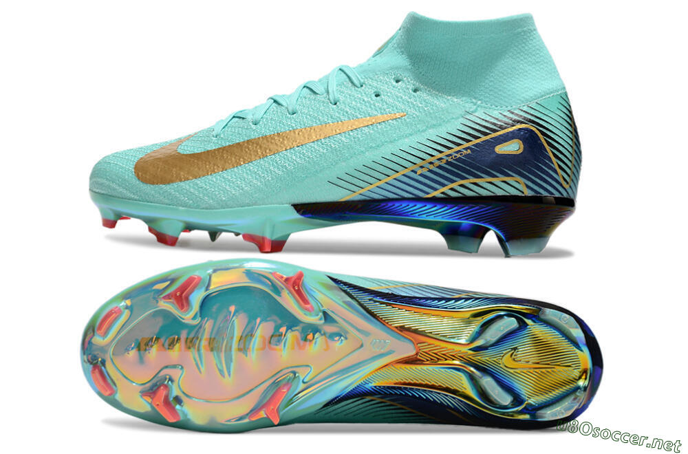 Unisex Nike Air Zoom Mercurial Superfly 10 Elite FG Football Boots - Jade/Gold/Blue 1