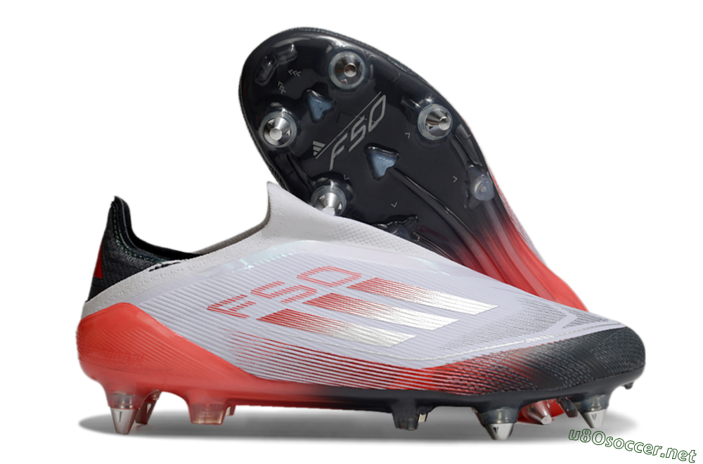 Men's Adidas F50 Elite Laceless SG Football Boots - White/Silver/Red/Black 2