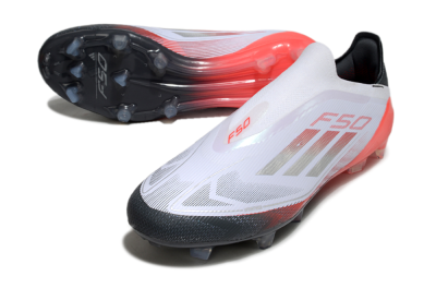Men's Adidas F50 Elite Laceless FG Football Boots - White/Silver/Red/Black