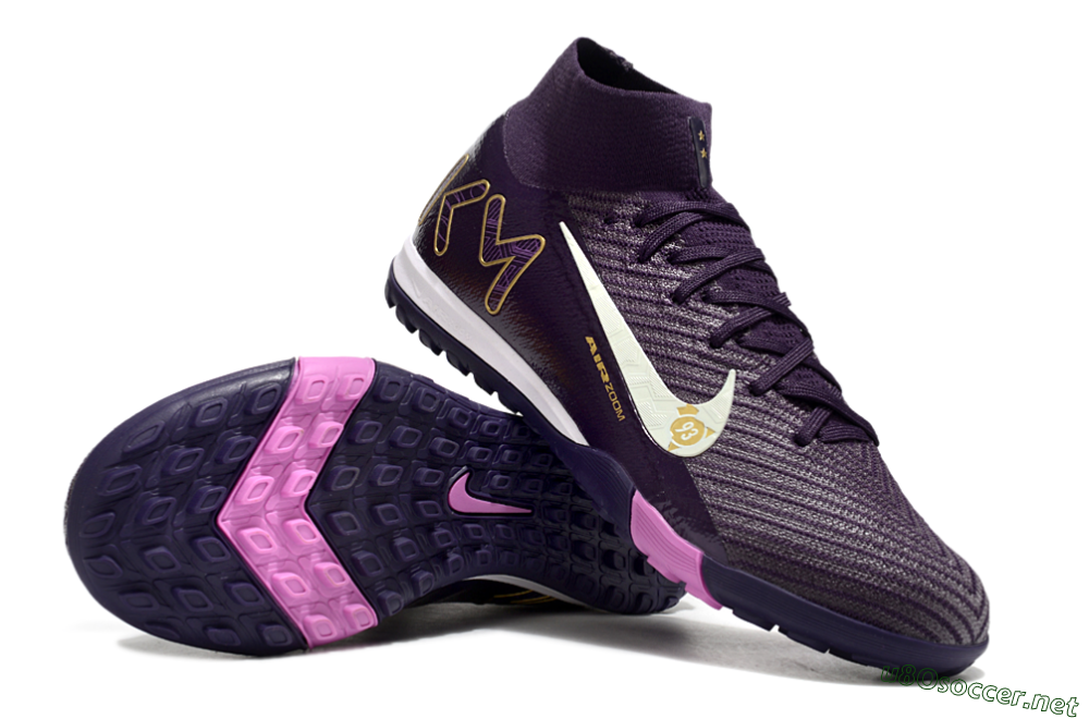Unisex Nike Air Zoom Mercurial Superfly 10 Elite TF Football Shoes - Purple/White/Gold 1