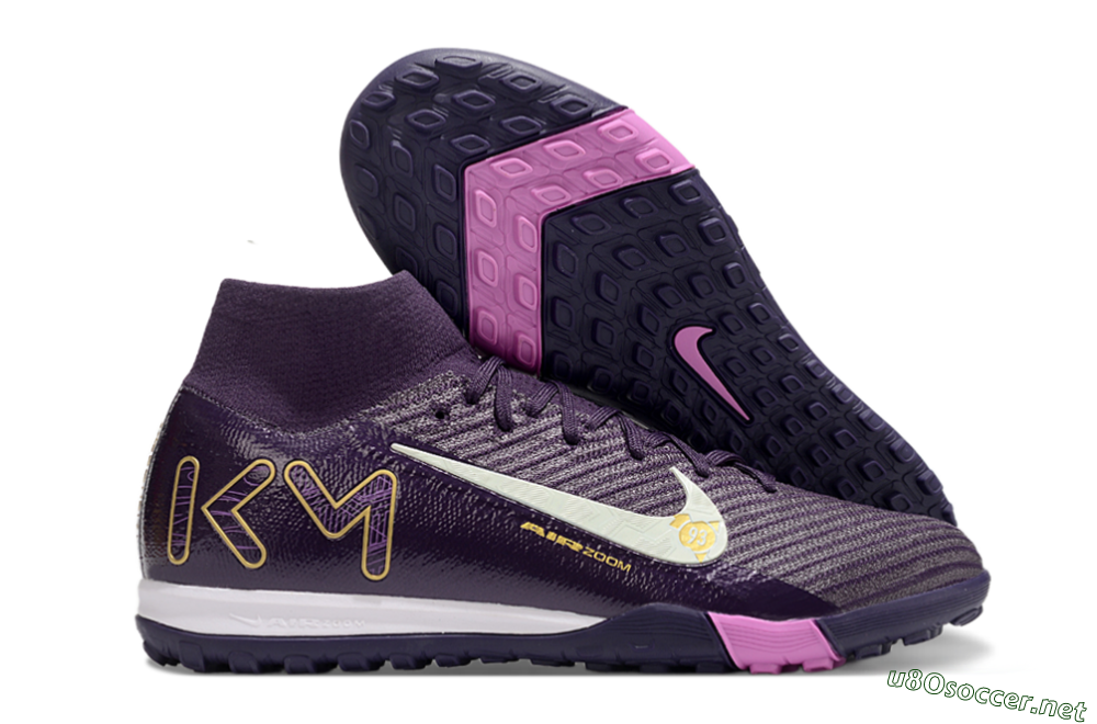 Unisex Nike Air Zoom Mercurial Superfly 10 Elite TF Football Shoes - Purple/White/Gold 2