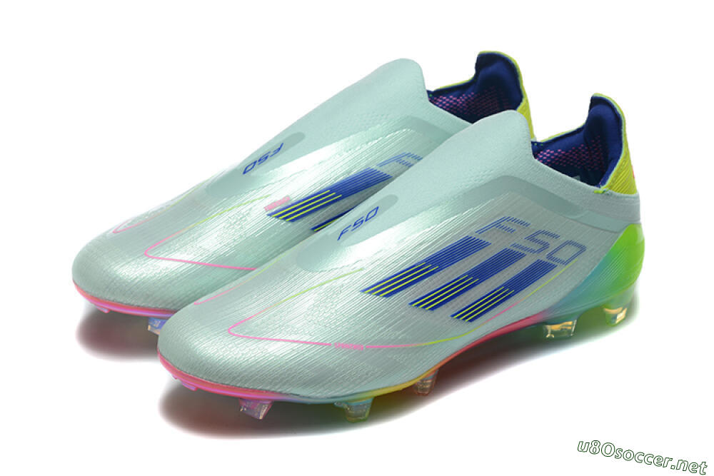 Men's Adidas F50 Elite Laceless FG Football Boots - Jade/Blue/Pink/Yellow 5