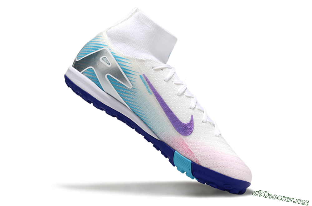 Unisex Nike Air Zoom Mercurial Superfly 10 Elite TF Football Shoes - White/Purple/Blue 5