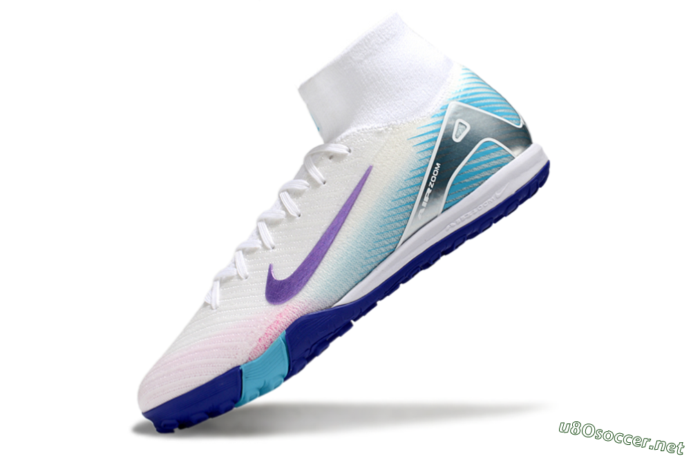 Unisex Nike Air Zoom Mercurial Superfly 10 Elite TF Football Shoes - White/Purple/Blue 6