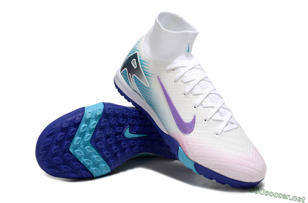 Unisex Nike Air Zoom Mercurial Superfly 10 Elite TF Football Shoes - White/Purple/Blue 4