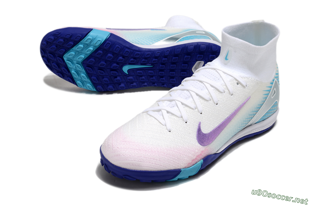 Unisex Nike Air Zoom Mercurial Superfly 10 Elite TF Football Shoes - White/Purple/Blue 3