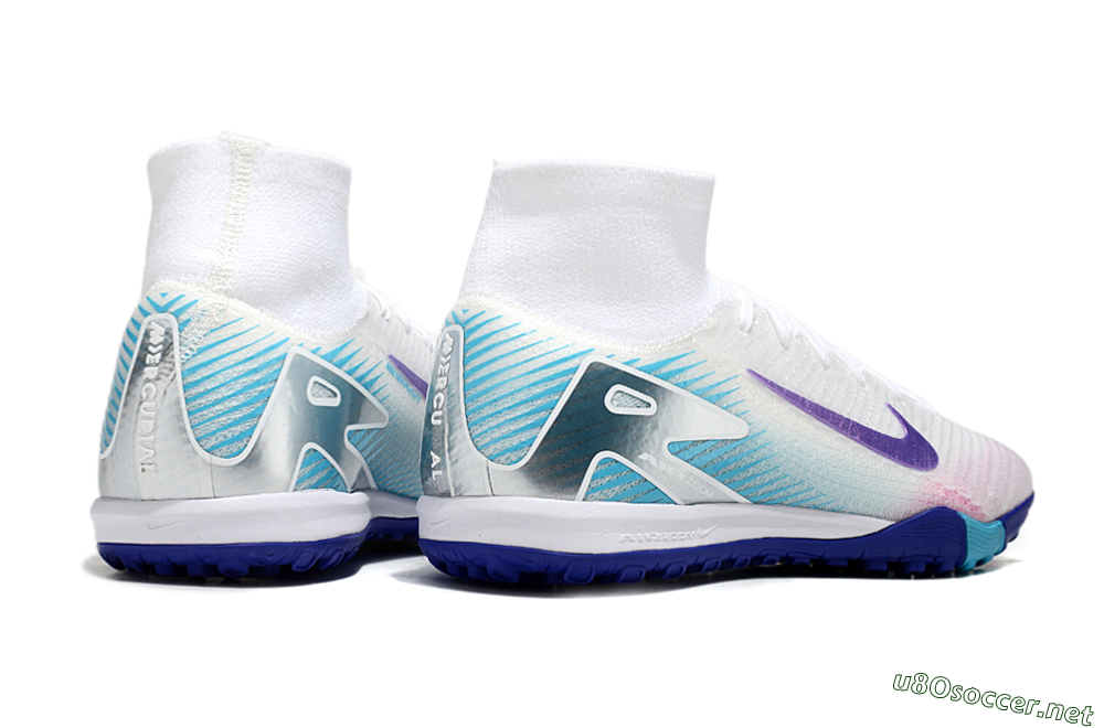 Unisex Nike Air Zoom Mercurial Superfly 10 Elite TF Football Shoes - White/Purple/Blue 7