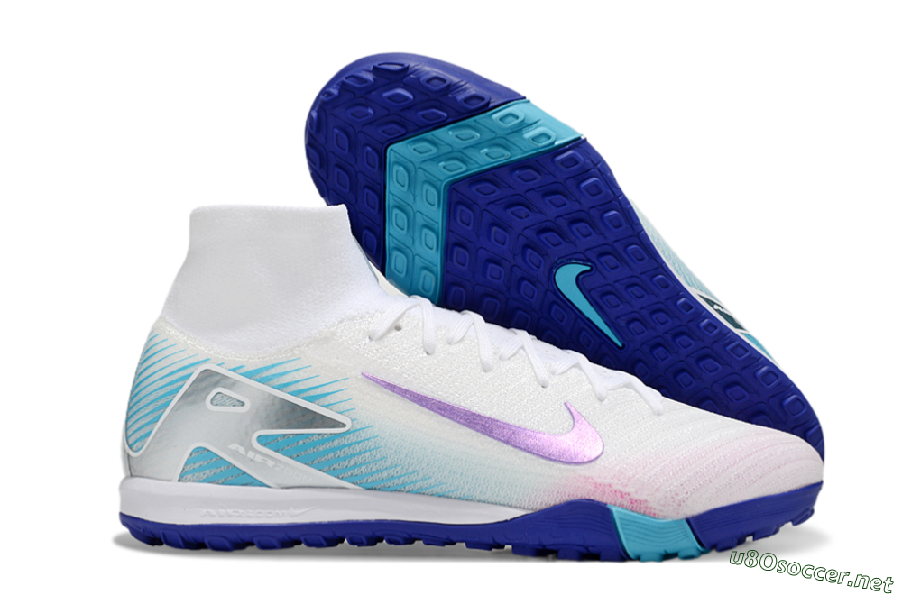 Unisex Nike Air Zoom Mercurial Superfly 10 Elite TF Football Shoes - White/Purple/Blue 2