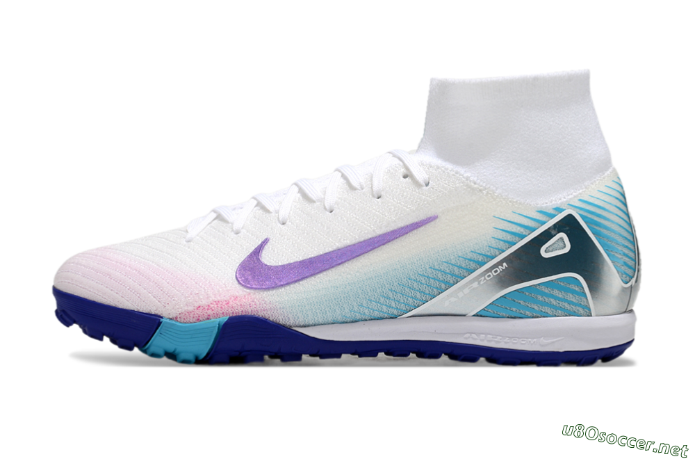 Unisex Nike Air Zoom Mercurial Superfly 10 Elite TF Football Shoes - White/Purple/Blue 0