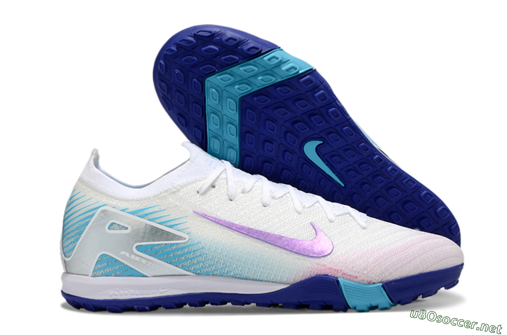 Men's Nike Air Zoom Mercurial Vapor 16 Elite TF Football Shoes - White/Purple/Silver/Jade 2