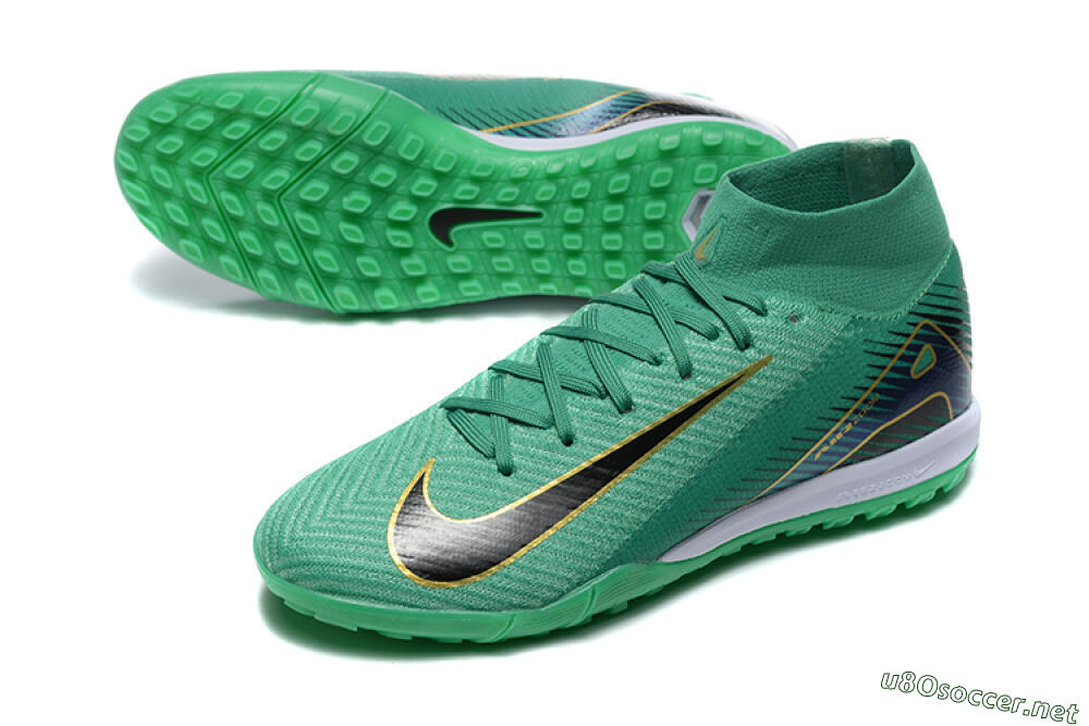 Men's Nike Air Zoom Mercurial Superfly 10 Elite TF Football Shoes - Green/Gold/White 3