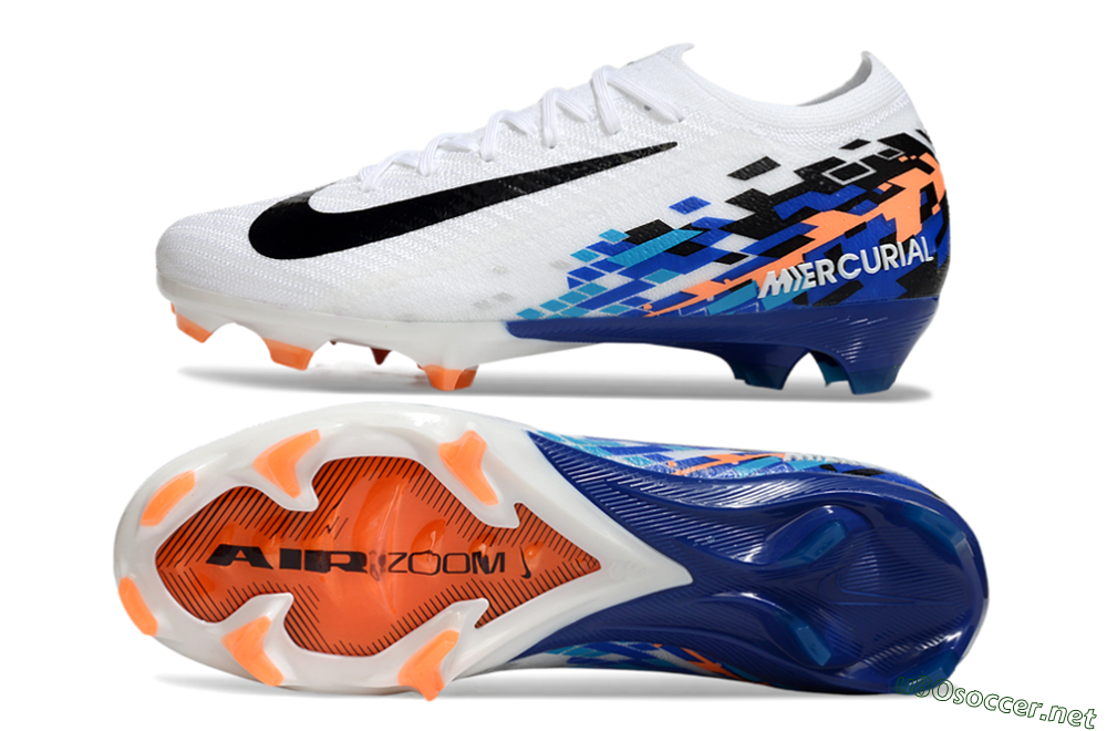 Unisex Nike Air Zoom Mercurial Vapor 16 Elite FG Football Boots - White/Black/Blue/Orange 6