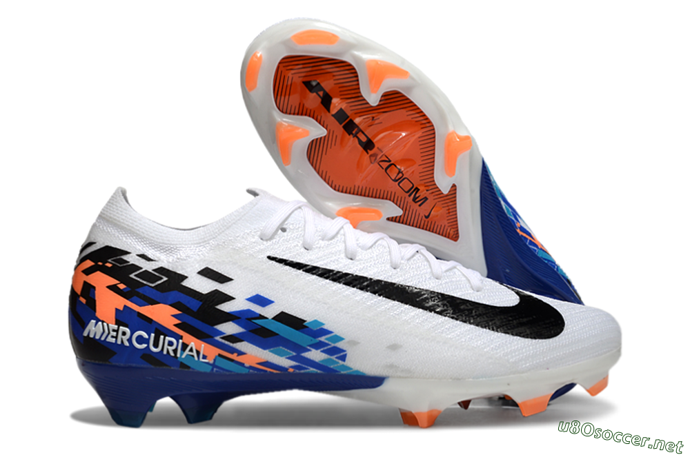 Unisex Nike Air Zoom Mercurial Vapor 16 Elite FG Football Boots - White/Black/Blue/Orange 5